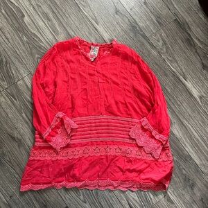 Johnny Was Coral Lace Trim Women's Top